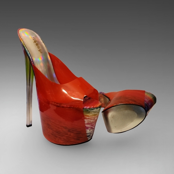 Red PVC StripperHeels sz9.5 9"Heel5"Platform Sexy Barbiecore Rave Party Dance✰✰✰ - Picture 5 of 7